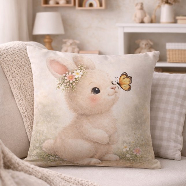 Cojín Decorativo Cute Bunny With Butterfly Neutral Nursery  (Subido por el creador)