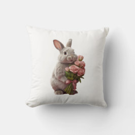 Cojín Decorativo  “Cute Bunny with Pink Roses” Adorable Art Design