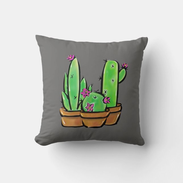 Cojín Decorativo Cute Cactus suculentas flores de desierto rosa ver (Anverso)