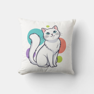 Cojín Decorativo Cute Camiseta Gráfica de Gato Blanco Sentado