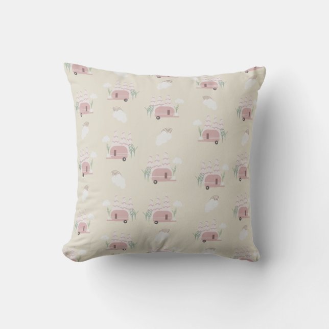 Cojín Decorativo Cute Campamento Rosa Patrón Terroso (Anverso)