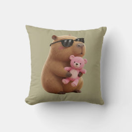 Cojín Decorativo Cute Capybara Hugging Teddy Bear Sage Green 