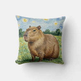 Cojín Decorativo Cute Capybara Starry Night Vincent van Gogh Pillow
