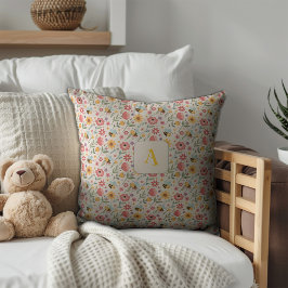 Cojín Decorativo Cute cartoon bee flower blue pattern monogram