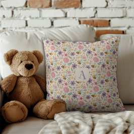 Cojín Decorativo Cute cartoon bee flower pastel pattern monogram
