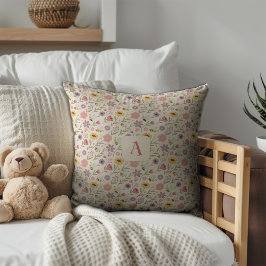 Cojín Decorativo Cute cartoon bee flower pink pattern monogram