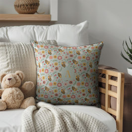 Cojín Decorativo Cute cartoon bee flower yellow pattern monogram