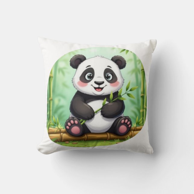 Cojín Decorativo Cute Cartoon Panda on Bamboo Patch (Anverso)