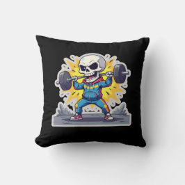 Cojín Decorativo “Cute Cartoon Skeleton Weightlifter • Funny Gym Ba
