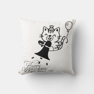 Cojín Decorativo Cute Cat Happy Birthday Throw Pillow