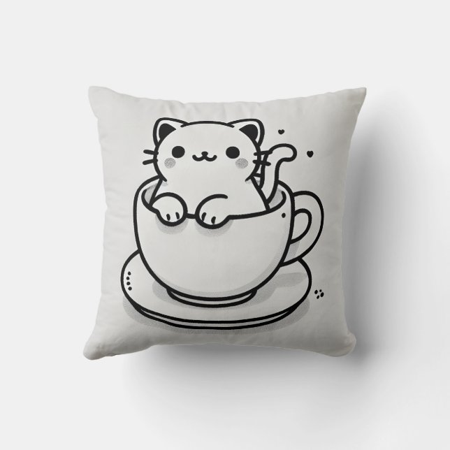 Cojín Decorativo Cute Cat in Teacup Throw Pillow (Reverso)