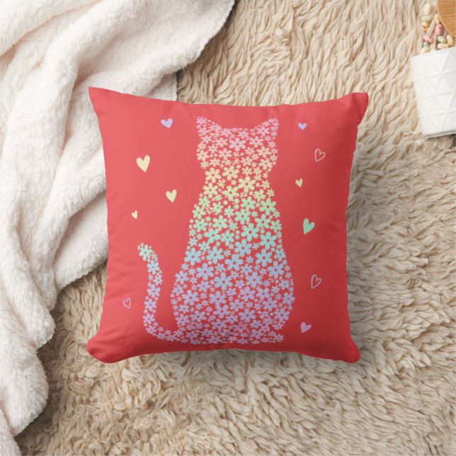 Cojín Decorativo  cute cat  rainbow hearts pastel gradient pattern (Manta)