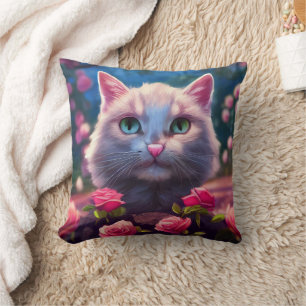 COJÍN DECORATIVO CUTE CAT REVERSIBLE BLANCO ROSAS DE BICICLETAS PIL