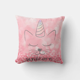 Cojín Decorativo Cute Caticorn | Purpurina rosa