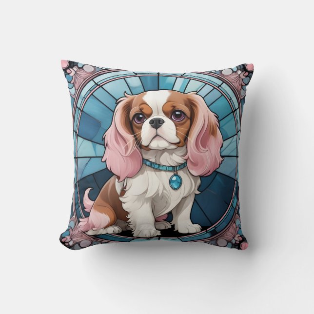 Cojín Decorativo Cute Cavalier Rey Charles Pastel Vidrio Manchado (Anverso)