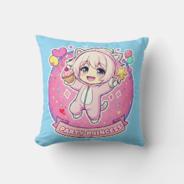 Cojín Decorativo Cute Chibi Anime Girl Party Princess Throw Pillow