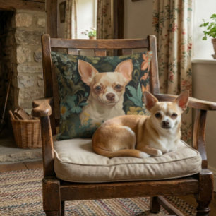 Cojín Decorativo Cute Chihuahua en jardín de estilo William Morris