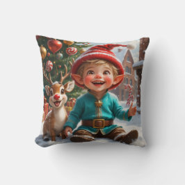 Cojín Decorativo Cute Christmas Elf & Reindeer Throw Pillow