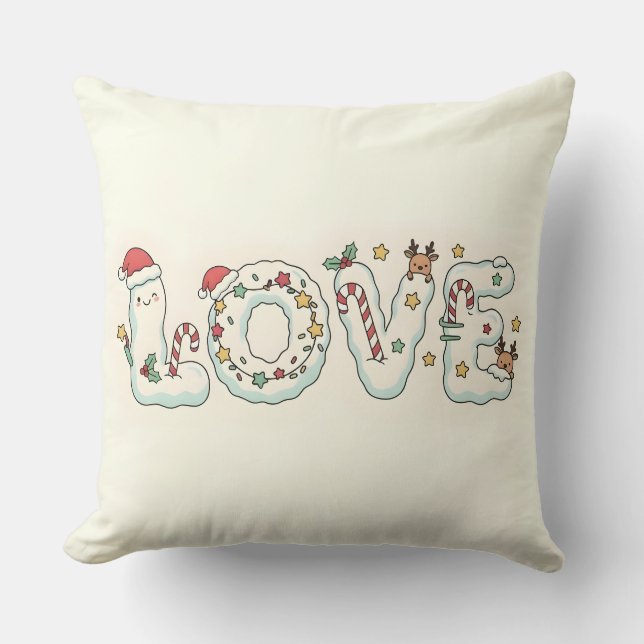 Cojín Decorativo Cute Christmas Love Festive Throw Pillow (Anverso)