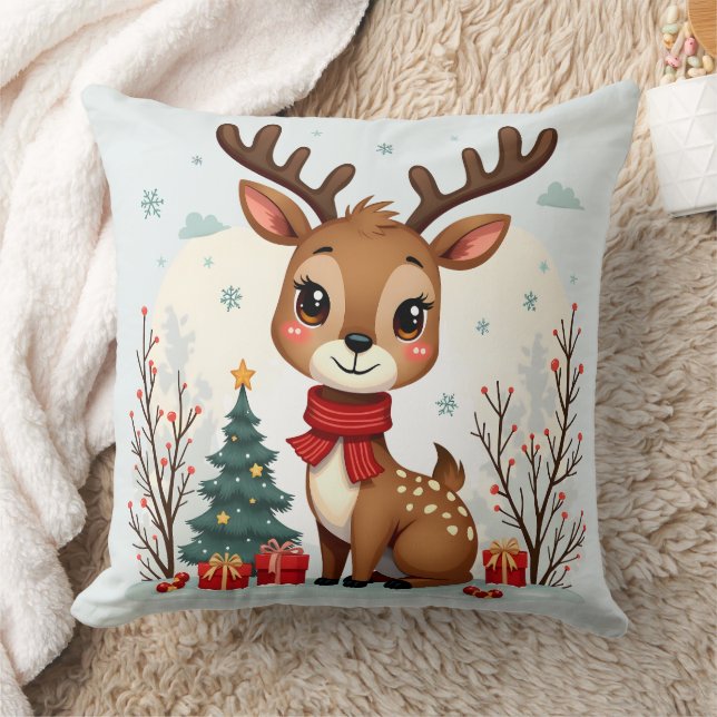 Cojín Decorativo Cute Christmas Reindeer Scene Snowy Forest (Manta)