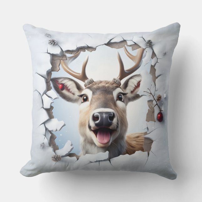 Cojín Decorativo Cute Christmas Reindeer Throw Pillow (Anverso)
