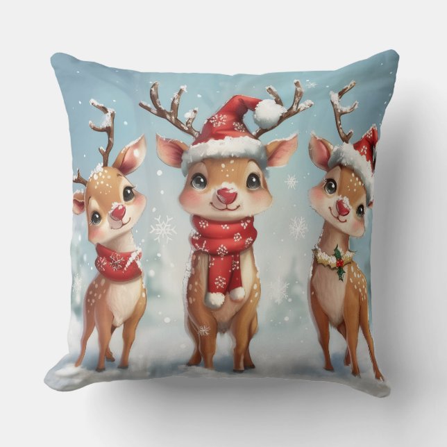 Cojín Decorativo Cute Christmas Reindeer Throw Pillow (Anverso)