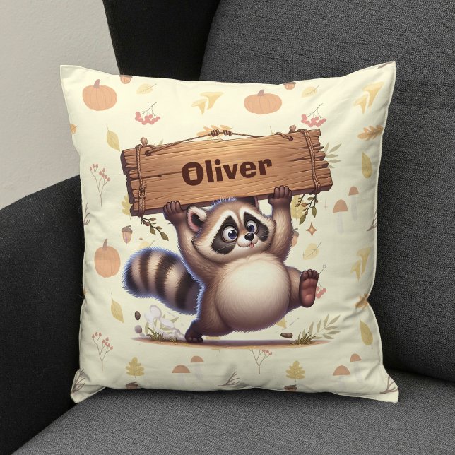 Cojín Decorativo Cute Chubby Raccoon con placa de nombre de madera (Subido por el creador)