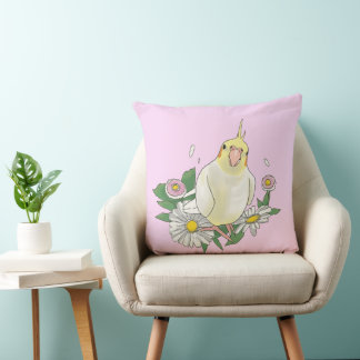 Cojín Decorativo Cute Cockatiel Floral Illustration