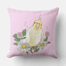 Cojín Decorativo Cute Cockatiel Floral Illustration