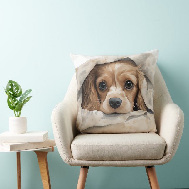 COJÍN DECORATIVO CUTE COCKER SPANIEL PUPPER BAJO BLANCO (Silla)