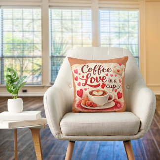Cojín Decorativo Cute Coffee Love in a Cup Valentine Quote Brown