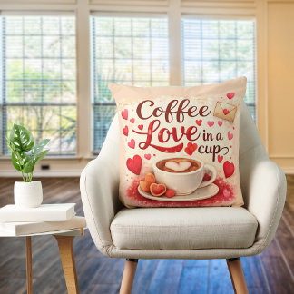 Cojín Decorativo Cute Coffee Love in a Cup Valentine Quote Pink