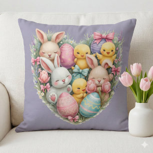 Cojín Decorativo Cute conejitos de Pascua y pollitos Pastel Cottage