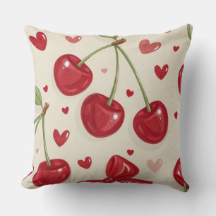 Cojín Decorativo Cute Coquette Cereza y Lazos de Cinta Roja Sin Cos