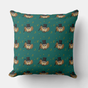 Cojín Decorativo Cute Dancing Owl with Music Notes Cartoon