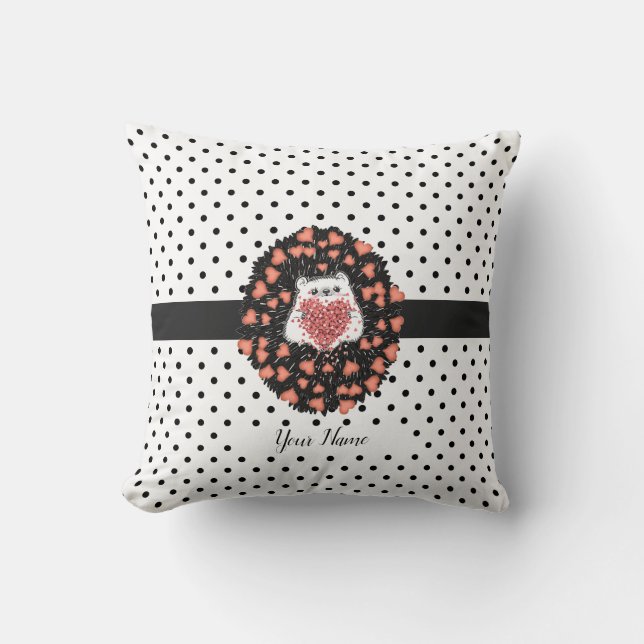 Cojín Decorativo Cute Dandelion Hedgehog Polka Dots Heart (Anverso)