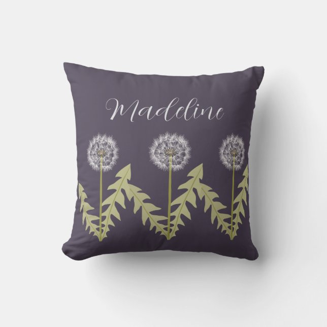 Cojín Decorativo Cute Dandelion Name Purple (Anverso)