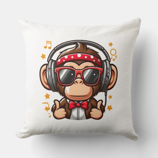 Cojín Decorativo Cute DJ Monkey with Headphones for Kids (Anverso)