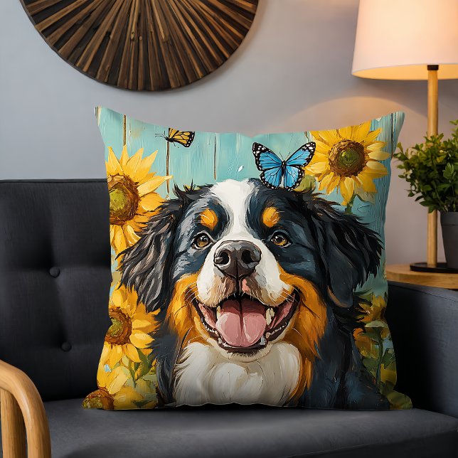 Cojín Decorativo Cute Dog Pintando Mariposas Rustic Sunflowers (Subido por el creador)