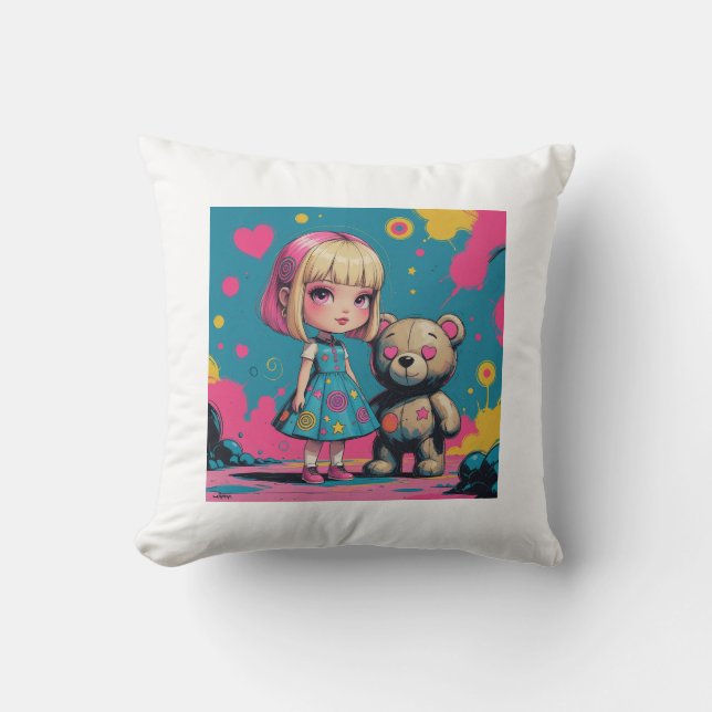 Cojín Decorativo Cute Doll with Teddy Bear (Anverso)
