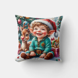 Cojín Decorativo Cute duende de Navidad y reno