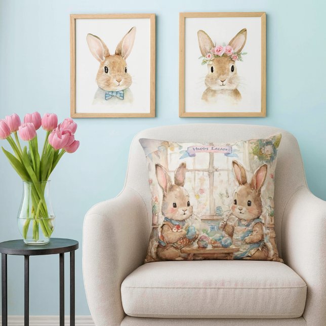 Cojín Decorativo Cute Easter Bunnies & Eggs  (Whimsical Easter pillow—perfect spring gift for bunny lovers, decorators, and cozy home vibes.)