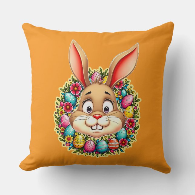 Cojín Decorativo Cute Easter Bunny – Spring Flowers almofada (Anverso)