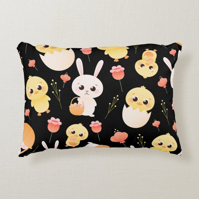 Cojín Decorativo Cute Easter Chicks & Bunnies Seamless Pattern  (Anverso)