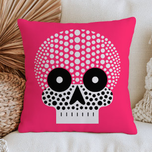 Cojín Decorativo Cute Espeluznante Calavera de Lunares Rosa Hallowe