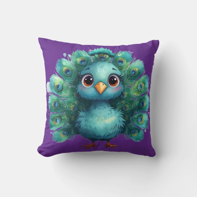 Cojín Decorativo Cute Fantasy whimsical Blue Peacock (Anverso)