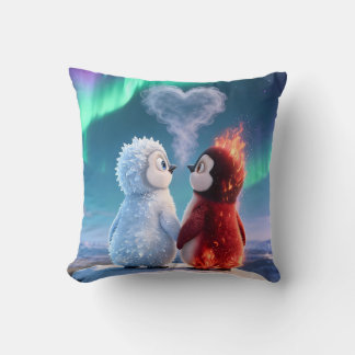 Cojín Decorativo Cute Fire and Ice Penguin Northern Lights