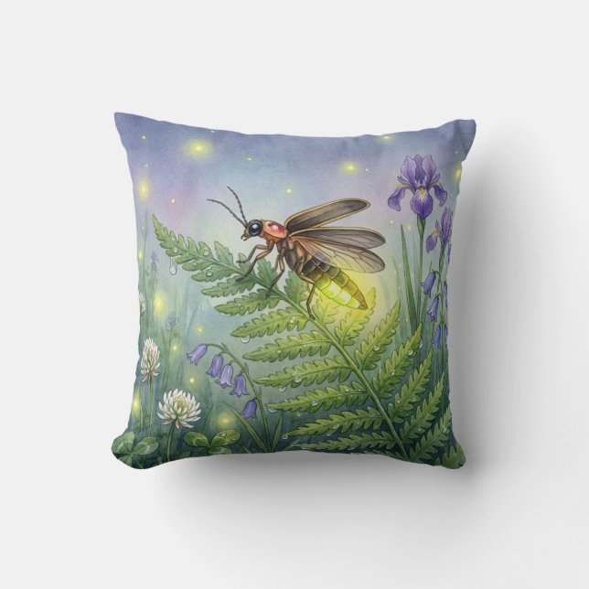 Cojín Decorativo Cute Firefly and Flowers Tiny Insects  (Anverso)