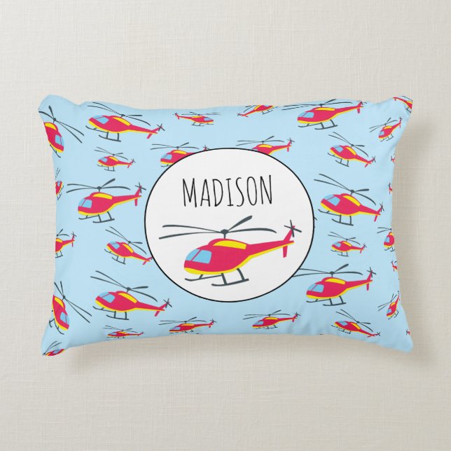 Cojín Decorativo Cute Flying Helicopter Custom Name (Anverso)