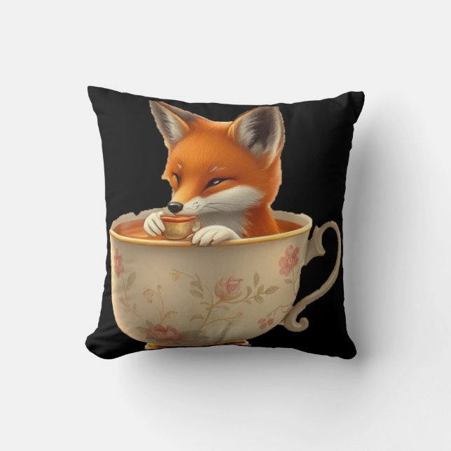 Cojín Decorativo Cute fox drinking tea (Anverso)